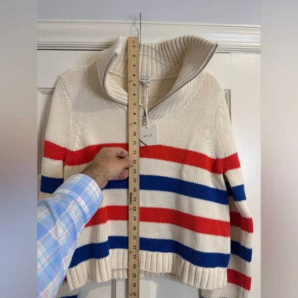 KULE Cream Knit Turtleneck Sweater with Red & Blue Stripes - Picture 6 of 8
